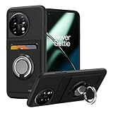 Anneey for OnePlus 11 5G Phone Case with Card Holder & Ring case for 1+ 11 5G Cover - Black
