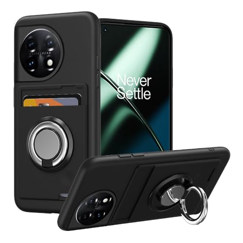 Kaotengwo OnePlus 11 5G �d�b�P�[�X �J�[�h�z���_�[&�����O�X�^���h�t�� �V���R�� Silm Fit �ϏՌ� �ی�P�[�X OnePlus 11 5G�p - �u���b�N