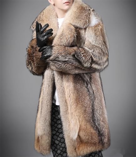 COATS- Winter Warm Long Over Coat For Men Natural Color Real Coyote Fur Luxury Large Lapel Outwear4