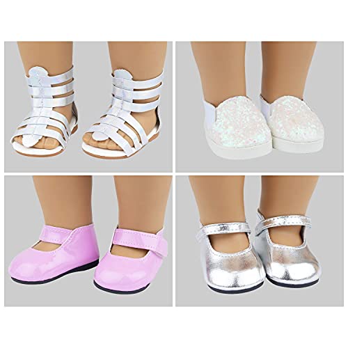 Ecore Fun 18 Inch Girl Doll Accessories Includes Random Style 9 Pairs Of Shoes Fit For 18 Inch Girl Doll Shoes Including Snow Boots, Leather Shoes, Sandals, Slipper #TOP3