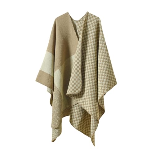 Capa poncho caluroso para tardes de otoño chal de punto con mechas de moda