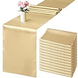 Aneco 12 Pack Satin Table Runner 12 x 108 Inch Champagne Long Wedding Satin Silk Table Runner for Wedding Banquet Graduations Birthday Party Decoration