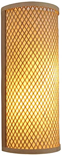 Cordless Wall Sconce ZHhome Bamboo Wall Lamp,E27 Wooden Lamp,Hotel Club Corridor,Aisle Stairs,Engineering Lamp,Living Room Lamp,Bedroom Bedside Wall Lamp,Wall Decoration Lamp 21 *40 Cm Bamboo Weave