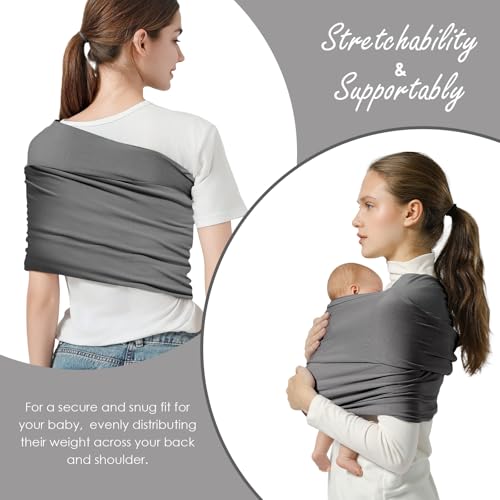 Image of Baby Wrap Carrier, Lightweight Baby Wearing Wraps for Newborn and Infant, Soft Swaddle Holder Carrier, Cozy Baby Sling 7-35 lbs Grey
