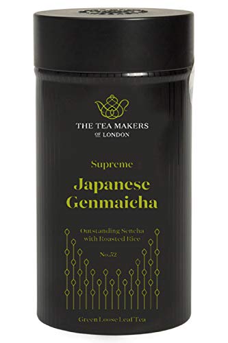 The Tea Makers of London Supreme Japanese Genmaicha | Authentic Green Tea with Roasted Rice | Nutty & Umami Flavour | 100g Loose Leaf Tea Caddy