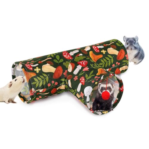 3 Way Washable Hideout Toys, Small Pet Tunnels and Tubes for Baby Rabbit Ferret Hamster Chinchilla Hedgehog Hiding and Resting (Mushroom)