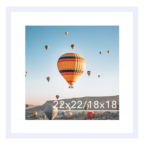 Image of JCJMY 22x22 Picture Frame White with 18x18 Mat, Display Photo 18x18 with Mat or 22 x 22 Without Mat, Wall Hanging Large 22x22 Poster Frame with Shatter Resistant Plexiglass, White