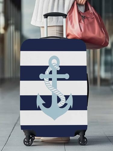 Blue Anchor Travel Luggage Cover, Simple Striped Geometric Anti-scratch Elastic Luggage Covers For Suitcase Protector, Washable Baggage Covers2