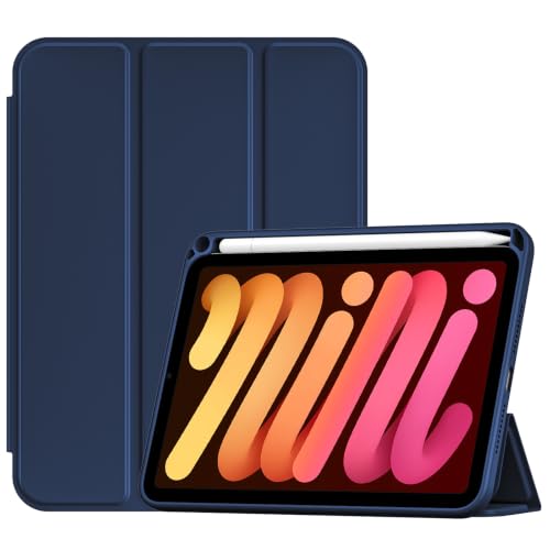 Image of ProCase Smart Case for iPad mini 7 A17 Pro 2024 /Mini 6 2021 8.3 inch -Navy | Slim iPad Mini 7th /6th Gen Case with Pencil Holder Hard Back Cover for iPad Mini 8.3 Inch 7th Gen /6th Gen