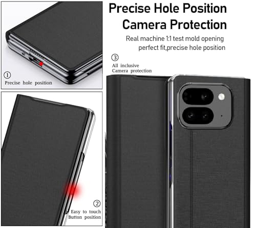 Image of WHITBULL Stylish Leather Case with Built-in Card Slot Flip Cover Compatible with Google Pixel 10 Pro Fold 5G (Black)