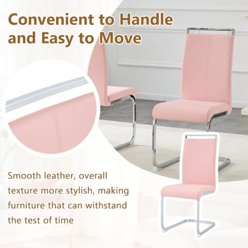 Image of Baysitone Modern Dining Chairs Set of 4, Side Dining Room Chairs, High Back Kitchen Chairs with Faux Leather Padded Seat for Dining Room,Kitchen, Living Room Pink