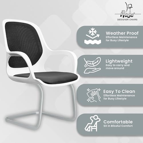 Image of ROSE Zaria | 3 Years Brand Warranty | Ergonomic mesh mid-Back Office Chair, Perfect for Study, Work from Home, revolving, Rolling Computer Desk Chair (White & Black, Visitor)