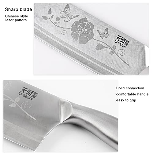 TJ POP Mannaia Coltello da Chef Cinese, Coltello da Cucina Professionale 18.8cm, Coltello per Verdure Affilato con Design Full Tang, Lama in Acciaio 30Cr13 Spessore 2.1mm,TJ SEGA Serie TC1506 - immagine 3