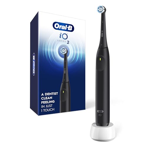 Oral-B iO Series 2 Rechargeable Electric Powered Toothbrush, Night Black with 1 Gentle Care Brush Head - Automatic Pressure Sensor to Protect Gums - 3 Modes - 2 Min Timer