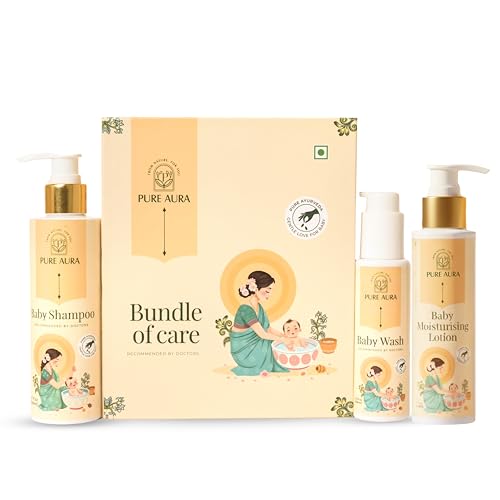 Image of Pure Aura Head to Toe Harmony Baby Care Kit | Ayurvedic Baby Wash, Tear-Free Shampoo & Nourishing Lotion | Gentle Cleansing & Hydration | Safe for Newborns & Toddlers | Paraben-Free Skincare Combo
