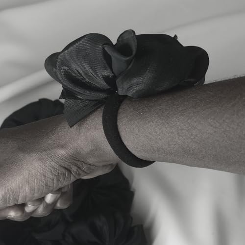 Image of Readymade Ribbon for School Girls - Soft Satin Bow Hair Accessory - Easy to Wear, Stylish & Neat Look - Ideal for School Uniforms bow in girls & Daily Use - Pack of 8 /School Ribbon in Kids / Black (black, More Coverage)
