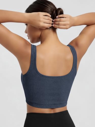 Image of ODODOS 3-Pack Seamless Square Neck Crop Tank for Women Ribbed Knit Soft Low Back Cropped Tops