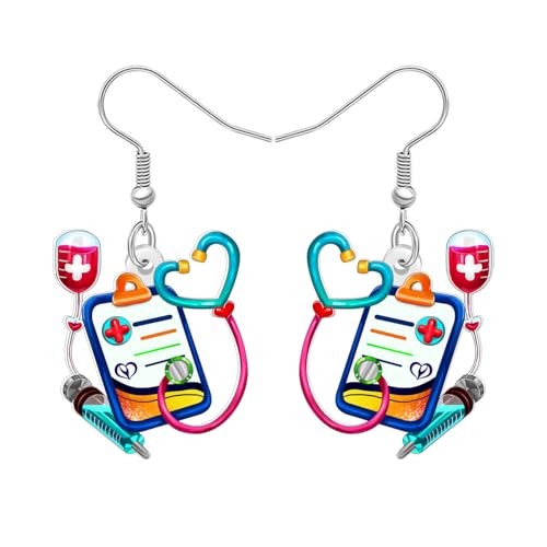 BAMAY Acrylic Fun Nurse Earrings Stethoscope Report Book Dangle Nursing Graduation Jewelry Nurse Appreciation Gifts for Women Physician Medical Assistant (Blue)