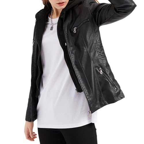 Women's Faux Leather Biker Jacket Hooded Bomber Coat Fall Jackets Trendy for Women 20252