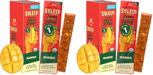 Image of Solely - Organic Mango Fruit Jerky - 12 Individually Wrapped Fruit Strips - Fruit Leather Made from Dried Fruits - Healthy Snacks, Vegan - 0.8oz (23g) (Pack of 2)