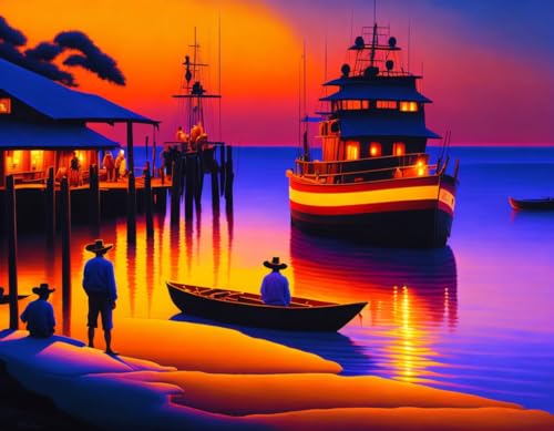 Affiches sur toile mer SERENDIPITP déco murale bateaux crevettes 58x90