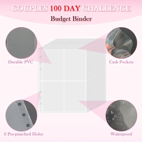 SUNJULY 100 Briefumschläge, Herausforderungsordner, Budgetplaner, Spar-Herausforderung mit transparenten Geldumschlägen, Budgetblättern und Etikettenaufklebern, Geldspar-Ordner, Spar-Herausforderung