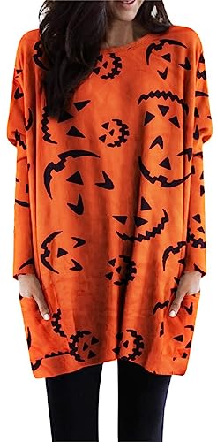 MNLYBABY Women Halloween Sweatshirt Funny Grimace Graphic Print Long Sleeve Shirt Pullover Dress Fall Tops