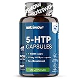 Nutriwow Griffonia 5 HTP 100 mg, 120 gélules véganes, extrait 20:1 – équivalent à 8 000 mg de graines, 1 par jour, cure de 4 mois.
