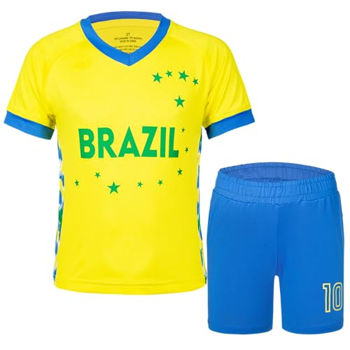 MUDJEAN Brazilian Soccer Jersey for Kids Brazil 10 Jersey Boy Brasil Shirt Kids Girls Toddler Soccer Outfit 4T Practice Yellow 3-4 Years