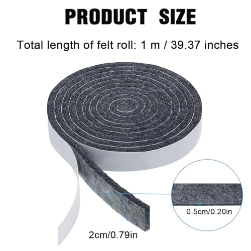 EODKSE 2 Stück Filzgleiter selbstklebend, 5mm dick, Möbelgleiter aus Filz (100cm x 2cm), schneidbar, stark haftend, Rutschfester Schutz für Stühle und Möbel,