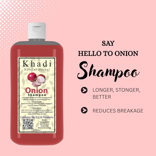 Image of Khadi Natural Herbal Onion Shampoo For Hair Growth 1000ml | Anti Dandruff Hair Fall Control Shampoo With Amla, Aloevera & Vitamin E Natural Extract | Strengthen & Nourished Hair Paraben & Sulphate Free 1Litre Pack
