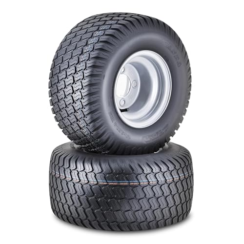WANDA Lawn Mower Tractor Tire Wheel Assembly 18X9.5-8 4-Ply with 4 Lugs on 4' PCD Silver Wheel-13032,SET 2