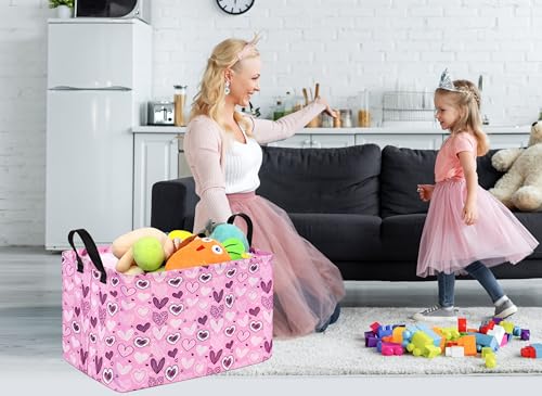 Image of Pink Valentine Gift Love Storage Basket Clothes Laundry Storage Box Shelf Bins, Gift Basket Laundry Hamper with Handles