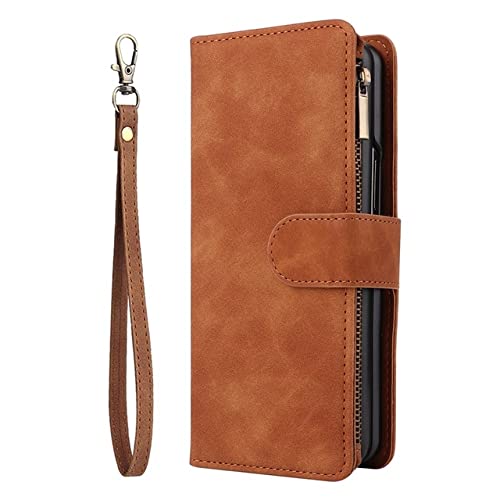 Étui portefeuille Samsung Galaxy Z Fold4 cuir marron rabat fermeture éclair