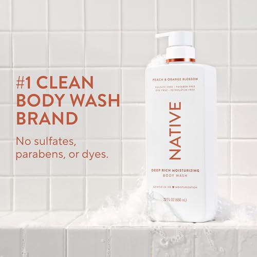 Image of Native Moisturizing Body Wash, Clean & Gentle 24-Hour Hydration with Shea Butter, for Sensitive and Dry Skin, for Women & Men, Sulfate-free, Paraben-free, Peach & Orange Blossom, 22 fl oz