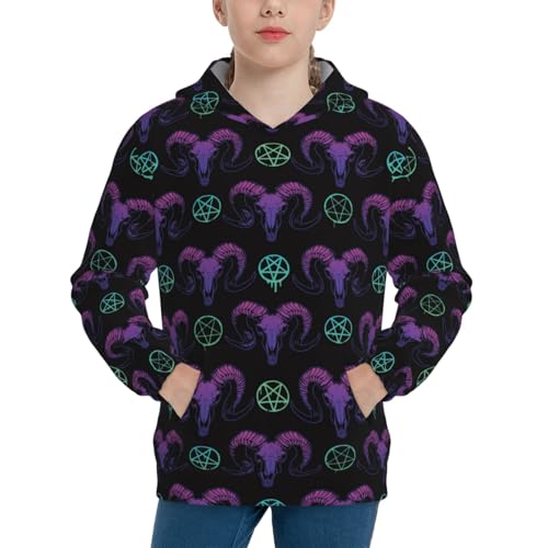 Mysterious Colorful Ram Skull Kid Hoodies Boys Sweatshirts Girls Pullover with Pocket