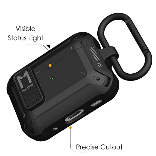 Image of Aulumu A19 AirPods Pro Case [2nd /1st Generation] with Lock | Full-Body Protective Tough Cover with Keychain | Compatible with Apple Airpods Pro(2022 /2019) Case | for Men Women, Cool Black