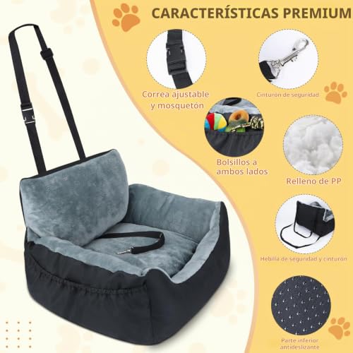 Miniatura 3 de Lannvan Asiento Perro Coche Pequeño, Cama Perro Coche Suave Y Mullida, Asiento Coche Perro Extra Estable Con Cojín Desmontable Y Lavable, Correa De Seguridad Y Bolsillos Laterales Para Guardar Cosas