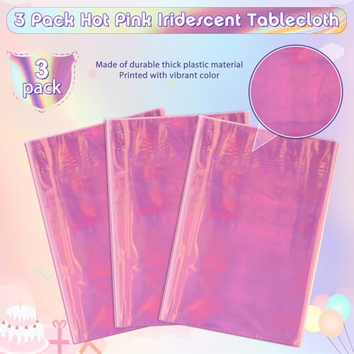 Image of 3 Pack Iridescent Plastic Tablecloth, Shiny Disposable Laser Rectangle Table Covers, Holographic Foil Tablecloth Party Decorations for Birthday Bridal Wedding Anniversary Party Supplies, 50 x 100 Inch