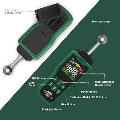 Miniatura 2 de Medidor De Humedad, Medidor Humedad Sqech Con Termómetro, Linterna, Alarma, Detector De Humedad Multifuncional Con Pantalla Lcd A Color, Para Paredes, Madera
