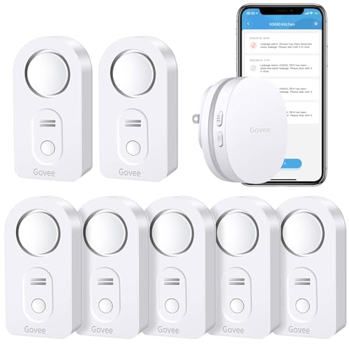 Govee Water Detectors 7 Pack Sensor with 100dB Adjustable Audio Alarm Bundle with Govee WiFi Smart Gateway with Alert Email & APP Push for Home Bedrooms