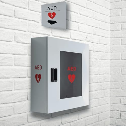 Image of ISOP AED Storage - AED Cabinet Gray + Sign | Wall-Mounted Box | Aluminium Outdoor Indoor Defribillator Cabinet - Survival Kit | Emergency Equipment | Wall Mounted Rescue Equipment | Caja para DAE
