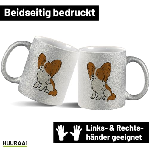 Huuraa Glitzer Tasse Papillon Comic Papi Geschenk 330ml Silber Papillon Präsent