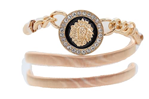 Women Gold Metal Lion Belt - Hip High Waist Elastic Skinny Waistband Plus Size L XL4