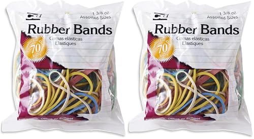 Image of Charles Leonard Rubber Bands, 1 3 /8 Ounce Bags, Assorted Sizes /Colors (56385), (Pack of 4)