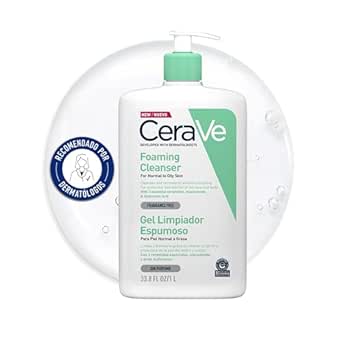 CeraVe Gel Limpiador Espumoso, Para Piel Normal a Grasa, Elimina el Exceso de Grasa y Suciedad, Enriquecido Con Ceramidas Esenciales, Niacinamida y Ácido Hialurónico, Apto para Rostro y Cuerpo, 473ml