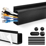 Cable Management Under Desk 31.5in (2X L15.8in) J Channel, ZhiYo Cord Organizer for Desk, Self-Adhesive Cable Organizer, Cord Management Wire Organizers for Cords, Wire Management Cable Raceway Black