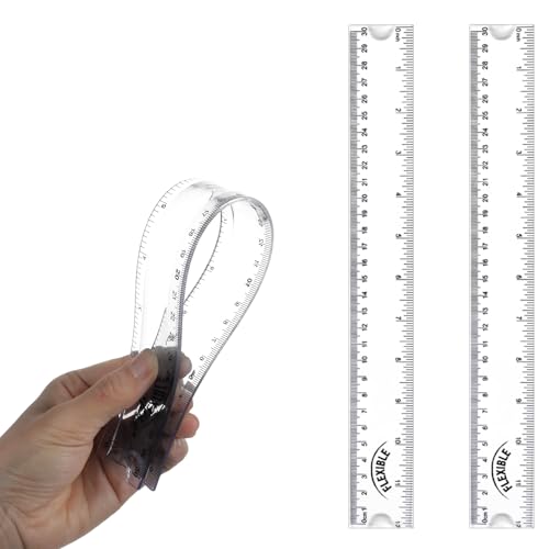 Grevosea 2 PCS Flexible Ruler, 12 Inch Clear Plastic Ruler Soft Bendable Rulers with Centimeters and...