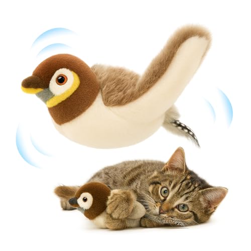 CKFPS Flapping Bird Cat Toy – White Faced Sparrow Chirping