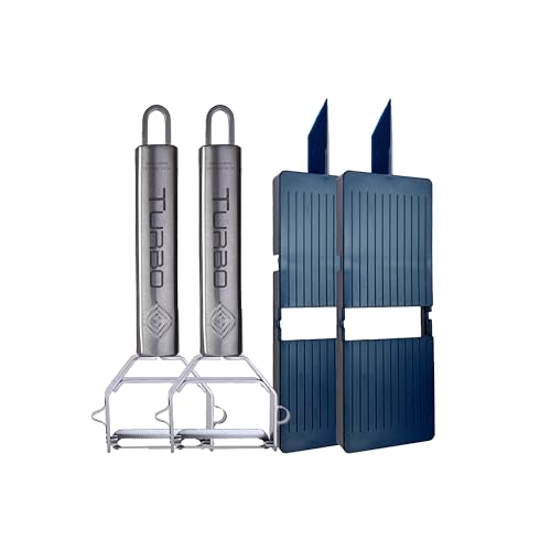 TURBO PRODUKTE Turboschäler Combi Universalschäler inkl. Hobelbrett - Sparschäler aus Edelstahl - für Links- & Rechtshänder - 3in1 Funktion - 2 Stück